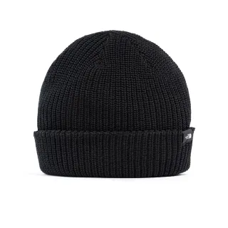 【The North Face 官方旗艦】北面男女款黑色LOGO布標簡約針織毛帽｜55JGJK3