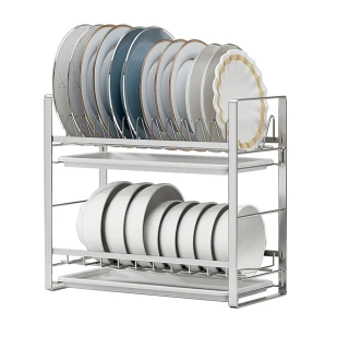 【Store up 收藏】頂級304不鏽鋼 極簡款 雙層碗碟瀝水架(AD362)
