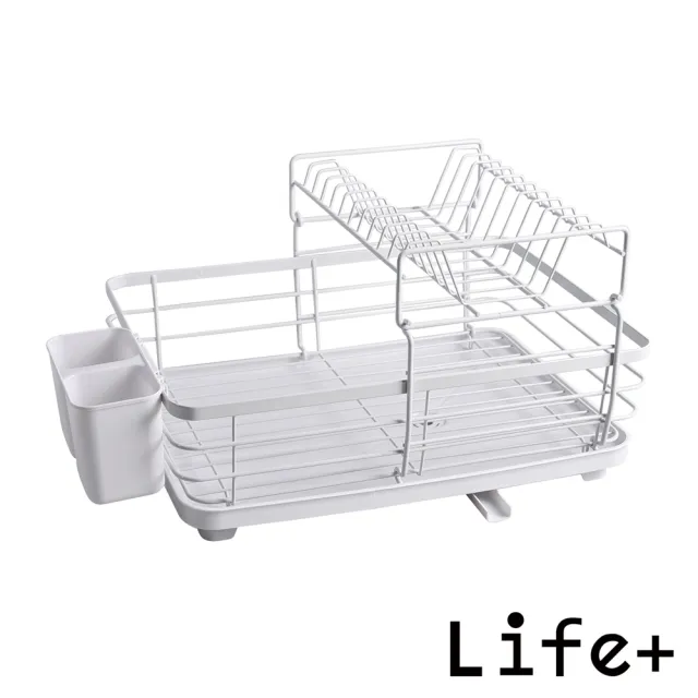【Life+】日式簡約 雙層多功能碗盤餐具瀝水架/收納架/置物架/瀝水籃_附排水導管 