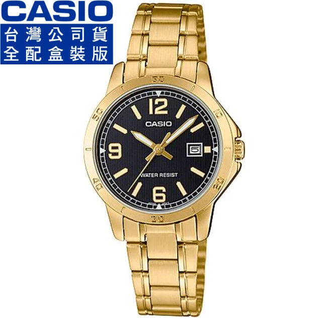 CASIO 卡西歐 卡西歐經典時尚鋼帶女錶-金(LTP-V004G-1B 台灣公司貨全配錶盒)