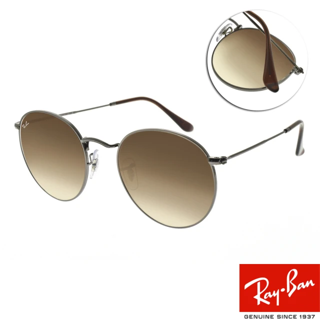 RayBan 雷朋 復古圓框款 ROUND METAL 太陽眼鏡(槍-棕漸變#RB3447N 00451-53mm)