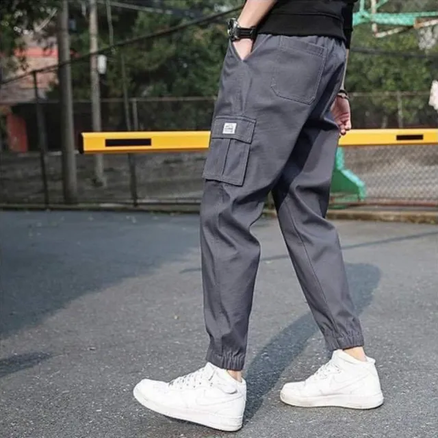 【JP服飾】M-8XL大尺碼工作長褲男 工裝九分褲 多口袋百搭抽繩 百搭縮口褲(工裝長褲 多口袋休閒褲 9023)