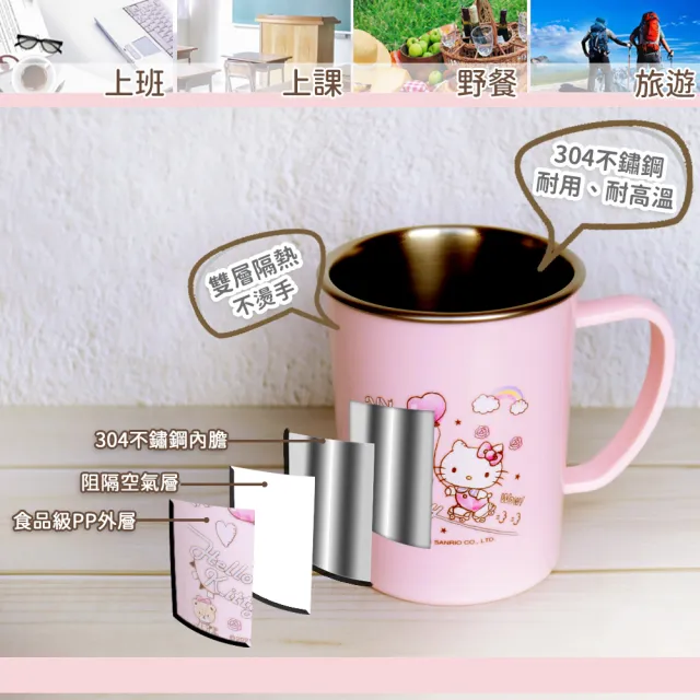 【SANRIO 三麗鷗】304不鏽鋼單耳杯/隔熱兒童杯230ml-KS-8381(KITTY/布丁狗)