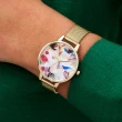 【Olivia Burton】POP ART-金殼太陽紋彩屑彩繪銀面紫色ECO帶腕錶搭淡金米蘭帶組合-34mm(OBGSET153)