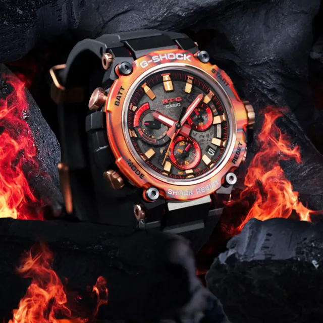 CASIO 卡西歐】G-SHOCK 40週年限量款MT-G烈焰火紅太陽能智慧藍芽電波錶