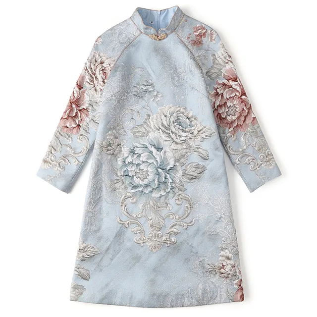 【巴黎精品】現貨+預購 女新中式旗袍連身裙改良旗袍A字裙長裙大碼洋裝休閒大尺碼女裝(牡丹立領2色p1bf30)