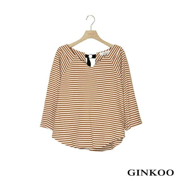 【GINKOO 俊克】條紋後織帶造型上衣