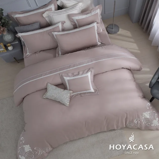 【HOYACASA】100%天絲鑲布刺繡兩用被床包組-日落銅(雙人)