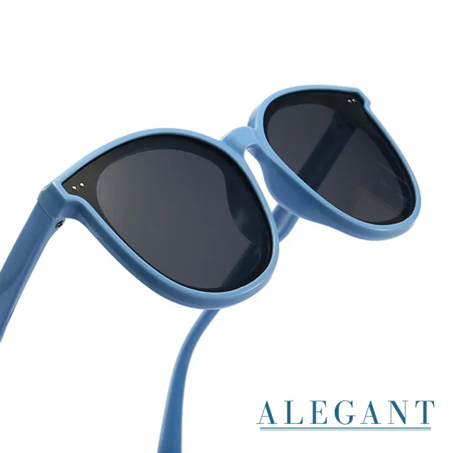 【ALEGANT】輕旅童遊初生藍兒童專用輕量矽膠彈性太陽眼鏡(UV400圓框偏光墨鏡)