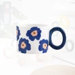【哈生活】撞色款抽象花朵陶瓷馬克杯/辦公杯/陶瓷咖啡杯(450ml)