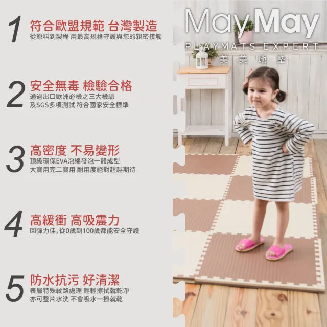 【MayMay 美美地墊】BabyKing雙色系列64*64*厚度2.7cm地墊「16片入」(遊戲爬行墊/瑜伽拉筋/地毯/安全無毒)