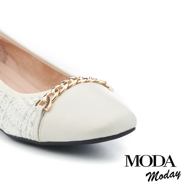【MODA Moday】高雅品味牛皮拼接低跟鞋(白)