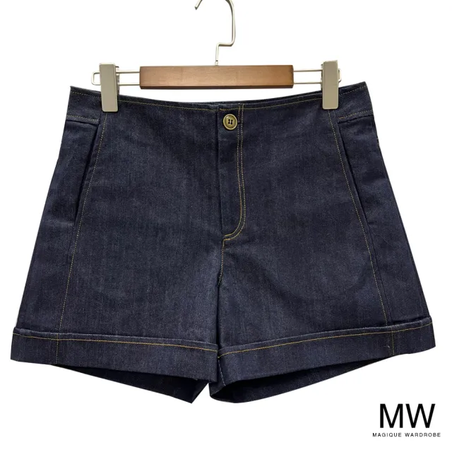【MAGIQUE WARDROBE】純棉挺版顯瘦牛仔短褲(牛仔藍)