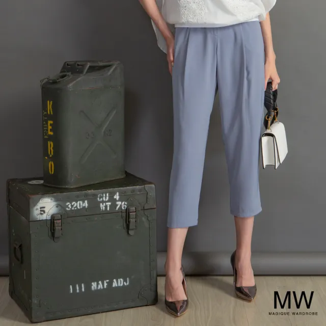 【MAGIQUE WARDROBE】雪紡打褶後鬆緊長褲(2色)