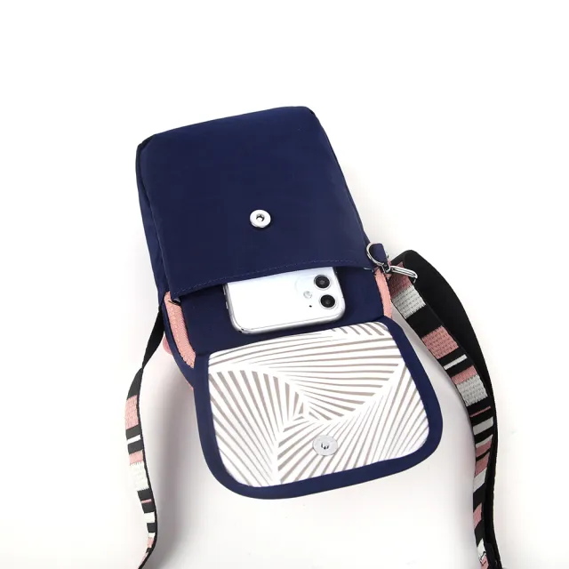 【ARION】輕量防潑水搭配彩條背帶肩背/斜背小包 手機包(藍色)