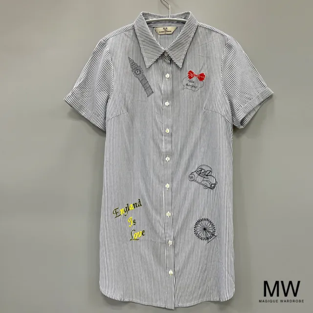 【MAGIQUE WARDROBE】翻領條紋貼布襯衫上衣(2色)