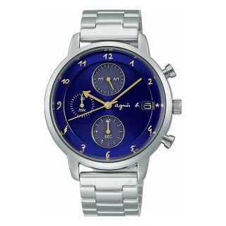 【agnes b.】give Love 法式太陽能不鏽鋼中性手錶-藍色40mm(VR43-KMJ0B/BZ6007X1)