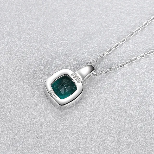 【巴黎精品】現貨+預購 鋯石項鍊925純銀吊墜(方形祖母綠氣質女飾品v1aa3)