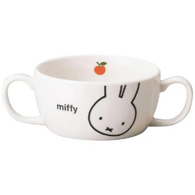 【小禮堂】Miffy 米飛兔 陶瓷雙耳碗 - 白大頭姓名款(平輸品) 米菲兔