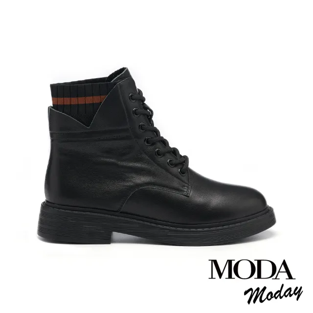 【MODA Moday】純色質感牛皮綁帶Q軟厚底短靴(黑)