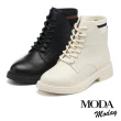 【MODA Moday】純色質感牛皮綁帶Q軟厚底短靴(黑)