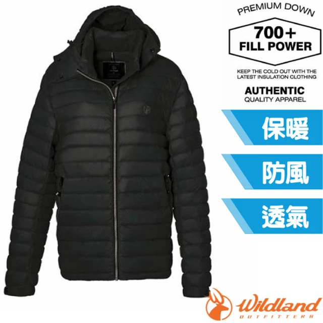 Wildland 荒野 男 700FP可回溯羽絨連帽外套.夾克.風衣/可拆帽(0B02102-54 黑色)