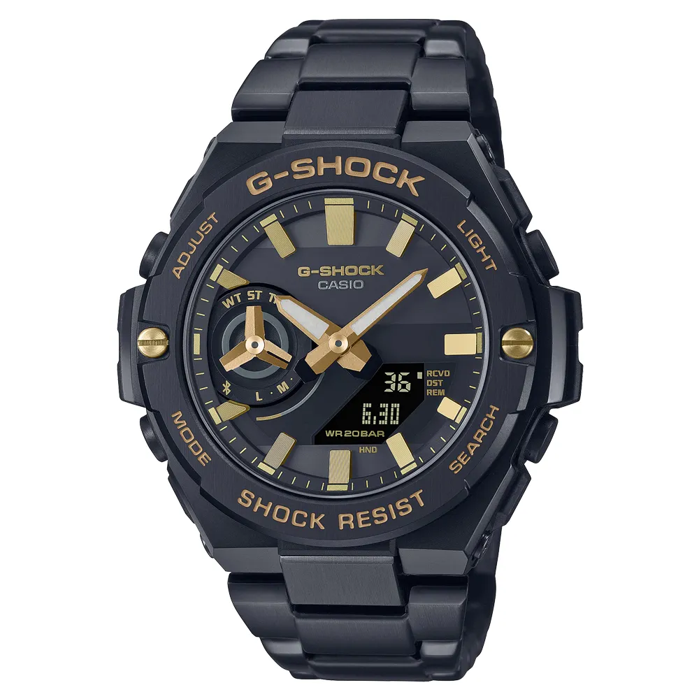 【CASIO 卡西歐】G-SHOCK 雙顯錶 男錶 不鏽鋼錶帶 藍牙連結 太陽能 防水200米 GST-B500(GST-B500BD-1A9)