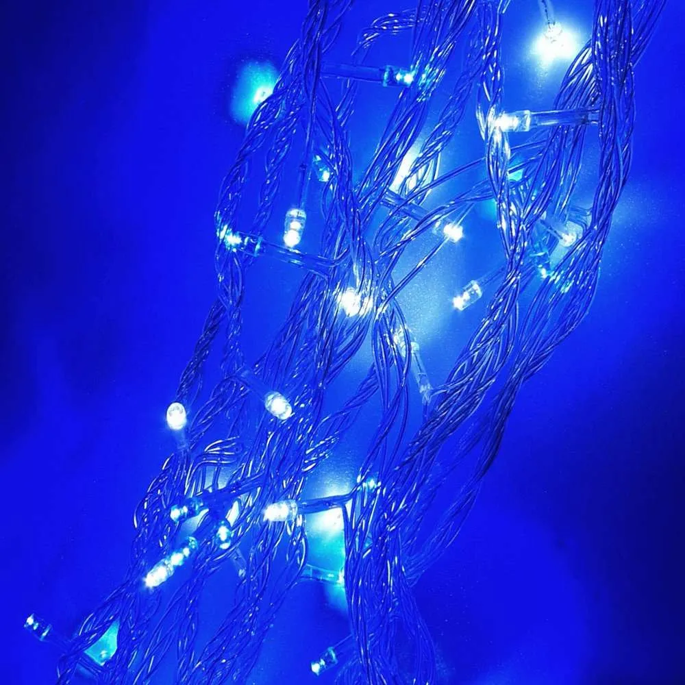 【摩達客】100燈LED燈室內專用串樹燈聖誕燈/藍白光透明線/附贈IC控制器