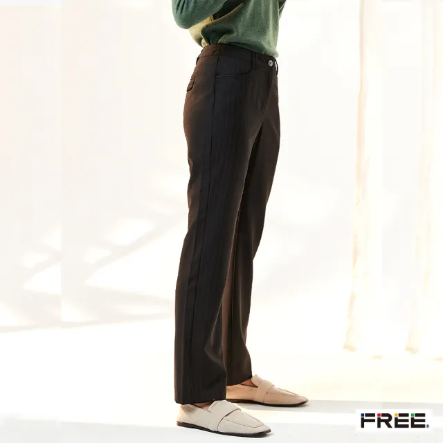 【FREE】進口毛料後蓋口袋條紋長褲(黑色)