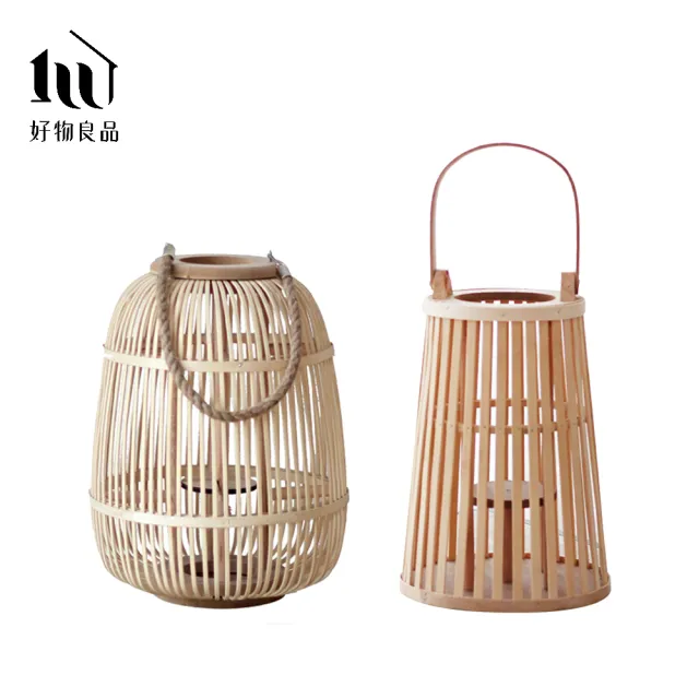 【好物良品】中款_日式簡約手工竹藝編織落地式裝飾籃吊掛燈(客廳陽台庭院裝飾品 飯店大廳擺飾品)