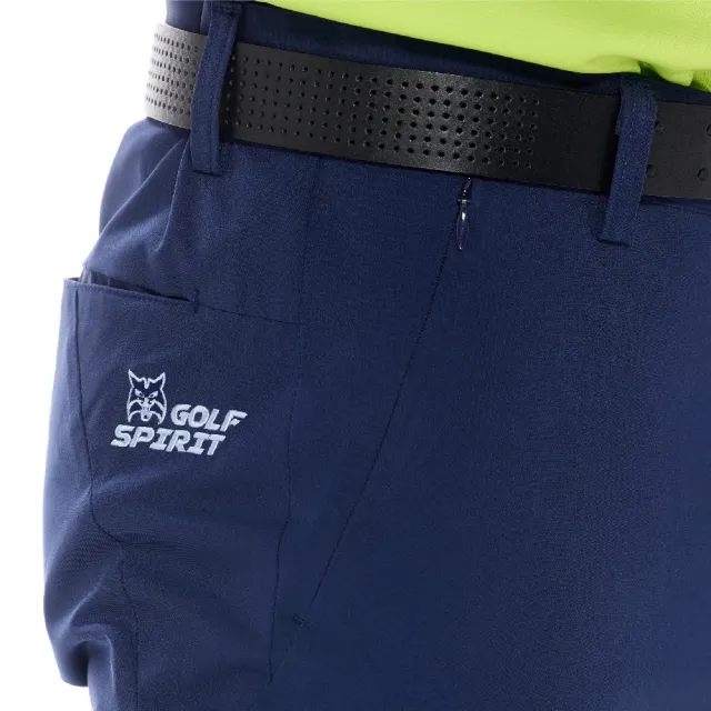 【Lynx Golf】男款日本進口布料防潑水機能隱形拉鍊大腿繡花側袋平口微窄管休閒長褲(二色)