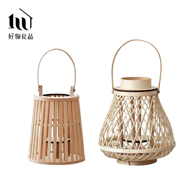 【好物良品】小款_日式簡約手工竹藝編織落地式裝飾籃吊掛燈(客廳陽台庭院裝飾品 飯店大廳擺飾品)