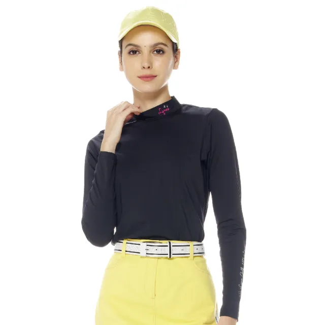 【Lynx Golf】女款保暖抗靜電石墨烯材質袖口印花內搭式長袖POLO衫/高爾夫球衫(二色)