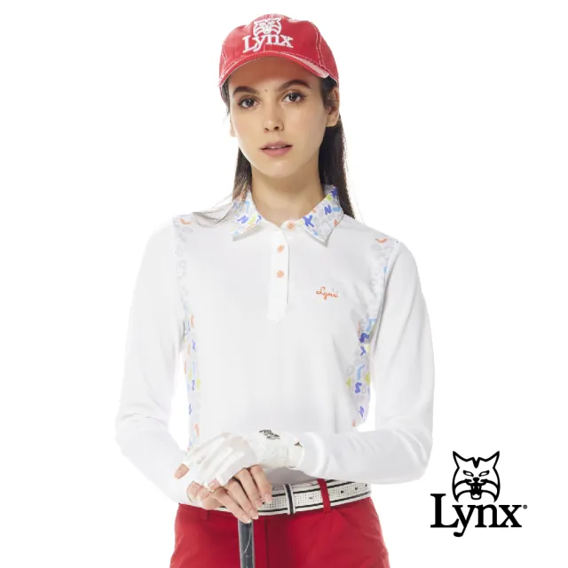 【Lynx Golf】女款合身版吸排袖口短羅紋彩色英文印花長袖POLO衫/高爾夫球衫(二色)