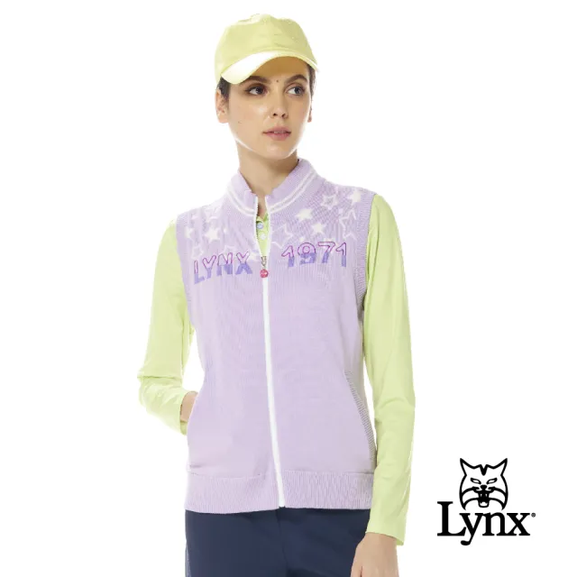 【Lynx Golf】女款莫代爾材質星星絨毛紗織繡LOGO羅紋配色領無袖立領背心(二色)