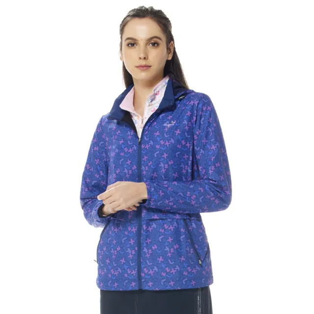 【Lynx Golf】女款保暖舒適TRICOT內刷毛塗鴉風彩色Lynx英文印花長袖可拆式連帽外套(二色)