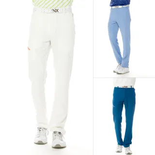 【Lynx Golf】男款彈性舒適素面款大腿繡花側袋拉鍊設計平口休閒長褲(三色)