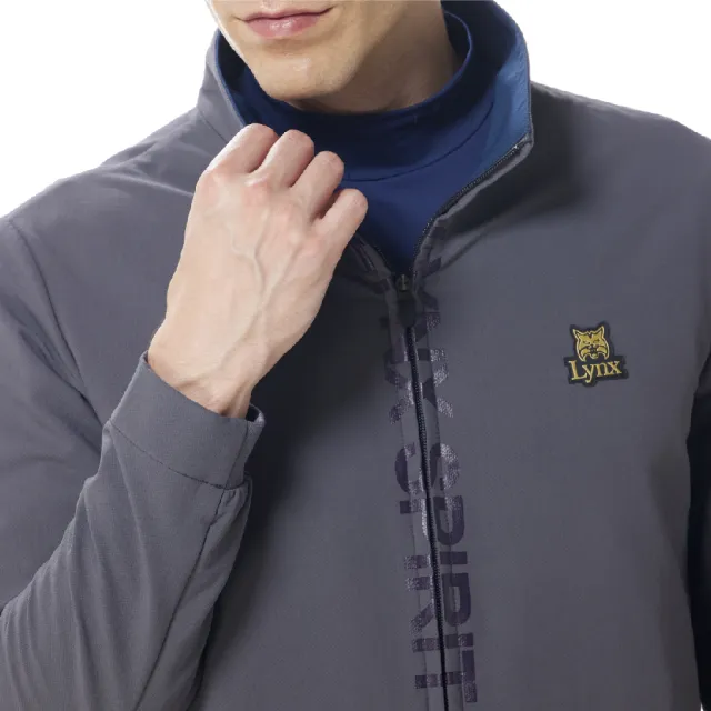 【Lynx Golf】男款防潑水刷毛保暖門襟蓋布造型印花隱形拉鍊口袋長袖外套(二色)