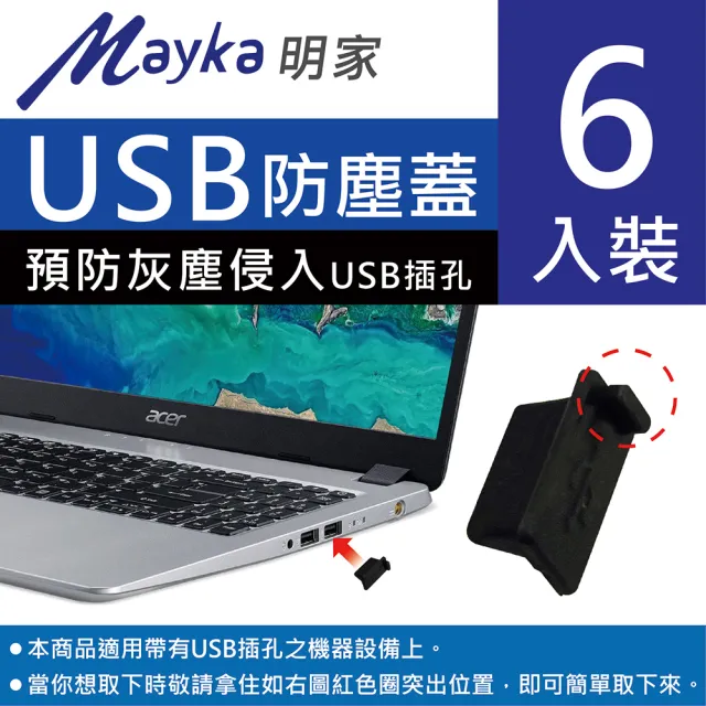 【明家Mayka】4入組TM-U1 USB防塵蓋6個裝(矽膠裝 防塵 防潮 防止異物侵入)