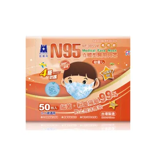 【藍鷹牌】N95立體型2-6歲幼童醫用口罩 50片x1盒(藍熊.綠熊.粉熊)