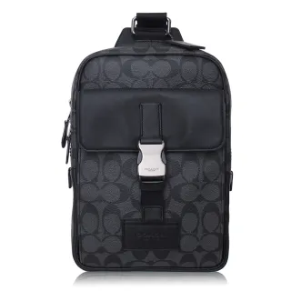 【COACH】小牛皮 拼接 PVC / TRACK PACK 小款 / 單肩 後背包(黑灰)