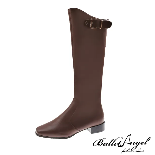 【BalletAngel】素面美型皮帶顯瘦騎士靴(咖)