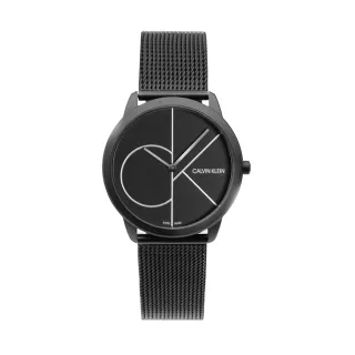 【Calvin Klein 凱文克萊】minimal系列 大CK 黑色質感霧殼 米蘭錶帶 手錶 腕錶 CK錶 35mm(K3M5245X)