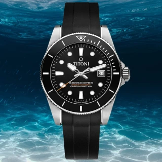 【TITONI 梅花錶】海洋探索 SEASCOPER 300 陶瓷錶圈 COSC認證 潛水機械腕錶 母親節 禮物(83300S-BK-R-702)