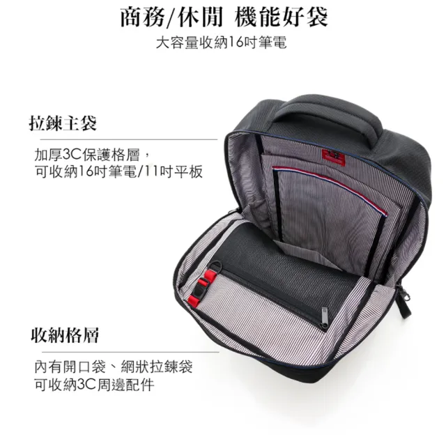 【BESIDE-U】後背包 上學/工作/通勤筆電包 大容量雙肩包 16吋筆電包 黑色(RFID防盜錄、防潑水)