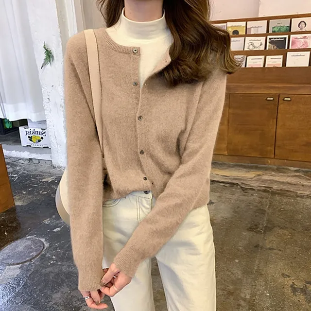 【巴黎精品】現貨+預購 針織衫毛衣外套(經典素面圓領短款女外套5色p1az34)