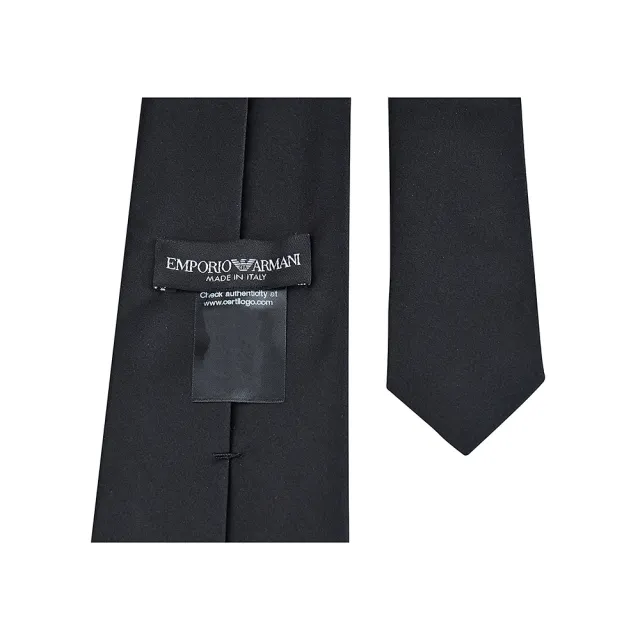 【EMPORIO ARMANI】EMPORIO ARMANI刺繡老鷹LOGO緞面真絲領帶(寬版/黑)