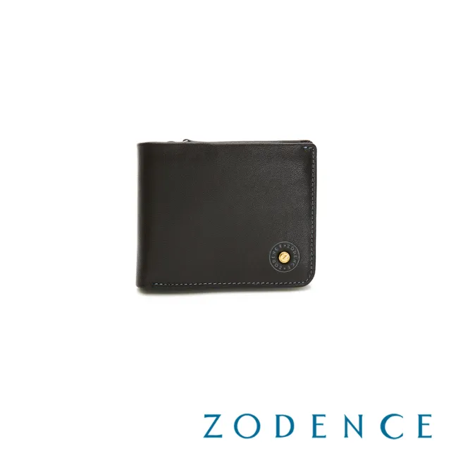 【ZODENCE 佐登司】SEAL進口牛皮零錢袋7卡短夾(深灰/男夾)