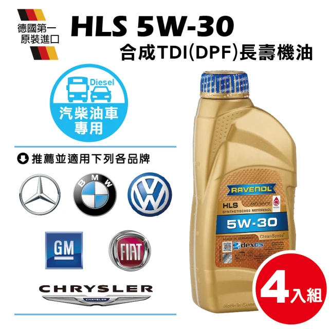 RAVENOL 日耳曼 HLS 5W-30 合成長壽TDI DPF機油(4入組)