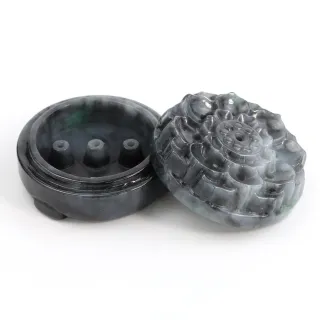 【JA-ME】天然A貨翡翠烏雞帶綠薰香盒擺件(年終慶/年貨節/招財開運/現貨/僅此一件)